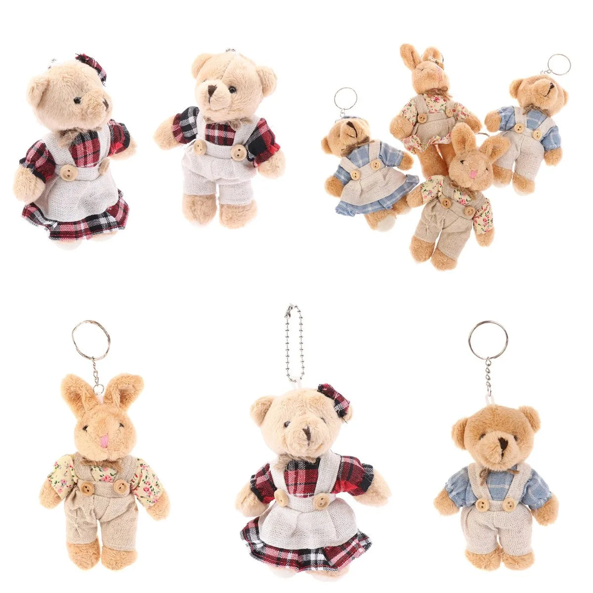 12cm Kawaii Cartoon Wear Clothes Bear Plush Toy Keychain Soft Stuffed Doll Pendant Backpack Car Bag Key Ring Decor Kid Gifts