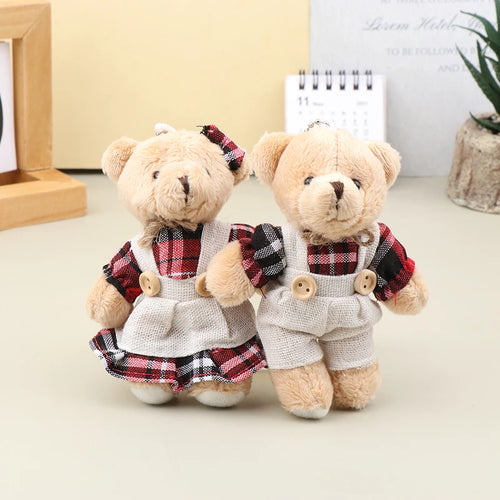 12cm Kawaii Cartoon Wear Clothes Bear Plush Toy Keychain Soft Stuffed Doll Pendant Backpack Car Bag Key Ring Decor Kid Gifts