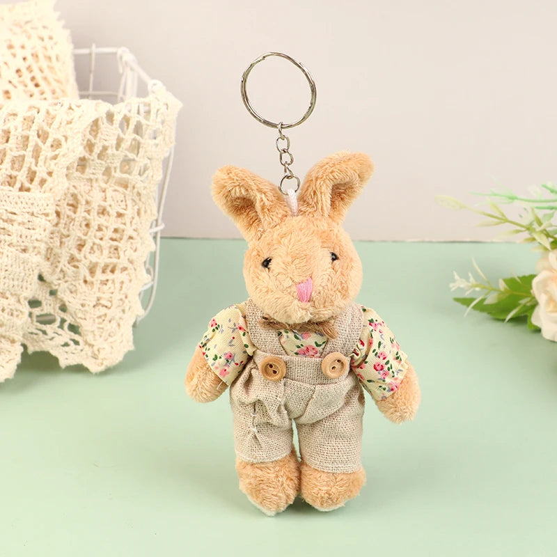12cm Kawaii Cartoon Wear Clothes Bear Plush Toy Keychain Soft Stuffed Doll Pendant Backpack Car Bag Key Ring Decor Kid Gifts