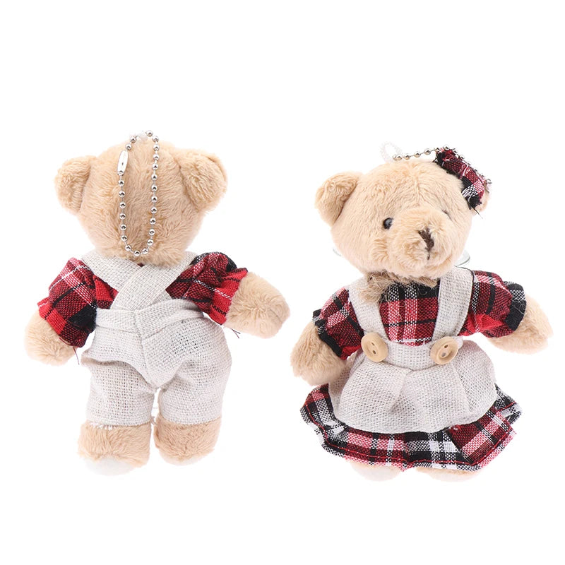 12cm Kawaii Cartoon Wear Clothes Bear Plush Toy Keychain Soft Stuffed Doll Pendant Backpack Car Bag Key Ring Decor Kid Gifts