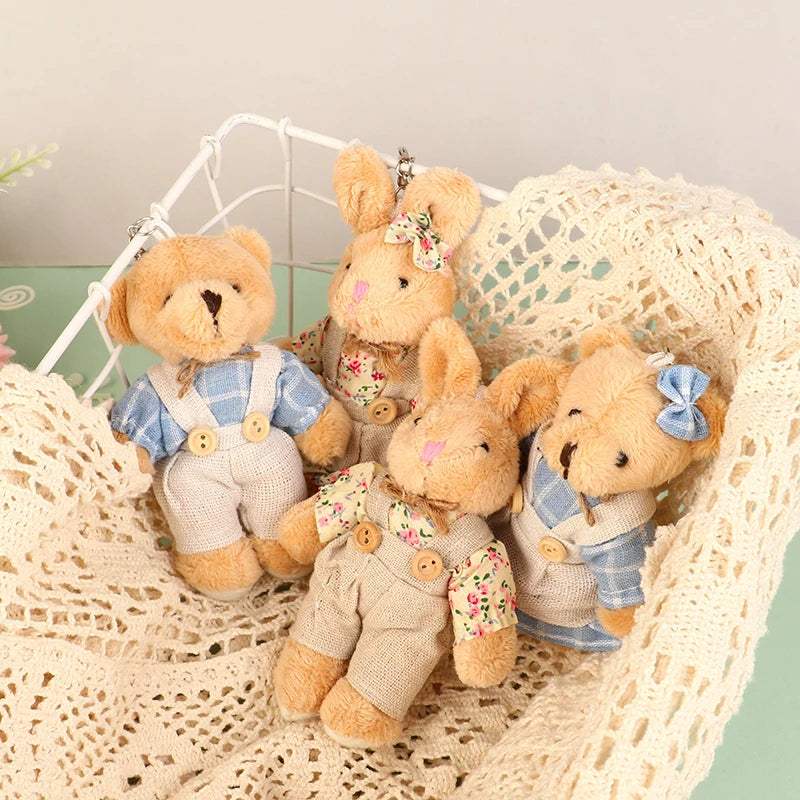 12cm Kawaii Cartoon Wear Clothes Bear Plush Toy Keychain Soft Stuffed Doll Pendant Backpack Car Bag Key Ring Decor Kid Gifts