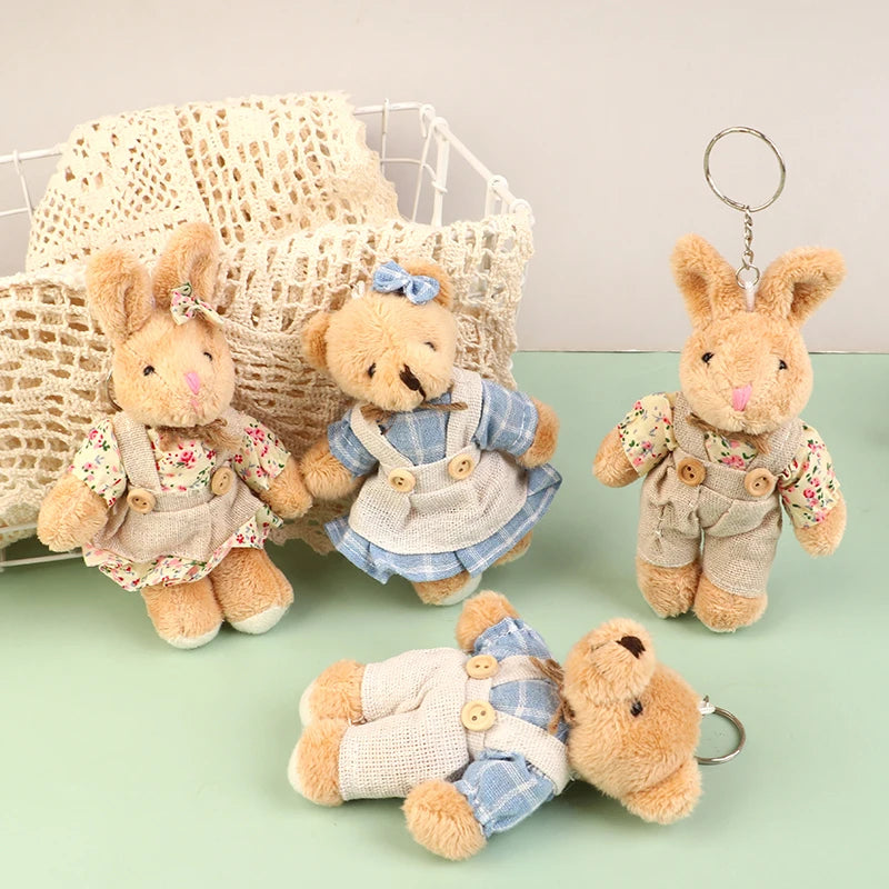 12cm Kawaii Cartoon Wear Clothes Bear Plush Toy Keychain Soft Stuffed Doll Pendant Backpack Car Bag Key Ring Decor Kid Gifts